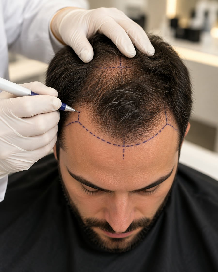 Marcação da linha capilar antes do transplante