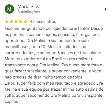 Avaliação de Maria Silva no Google, 5 estrelas